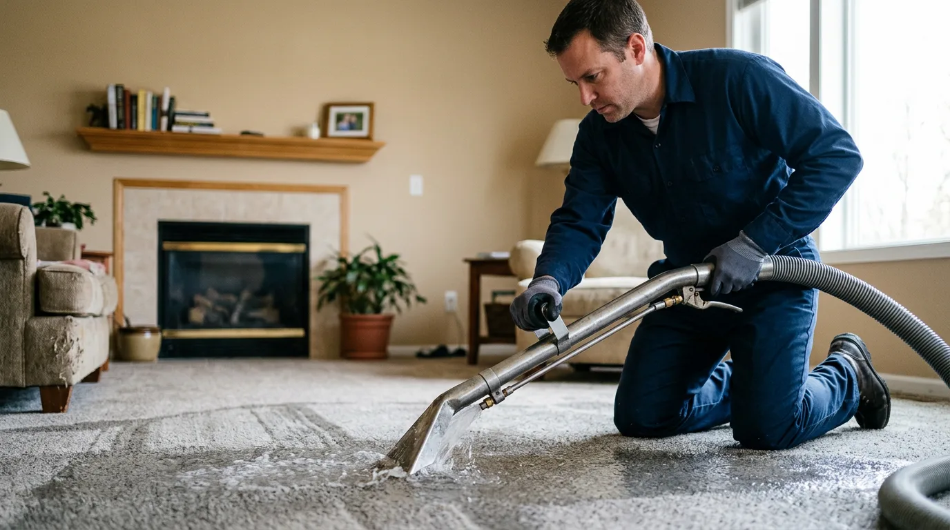 Water damage restoration technician working near Belle Mead, NJ